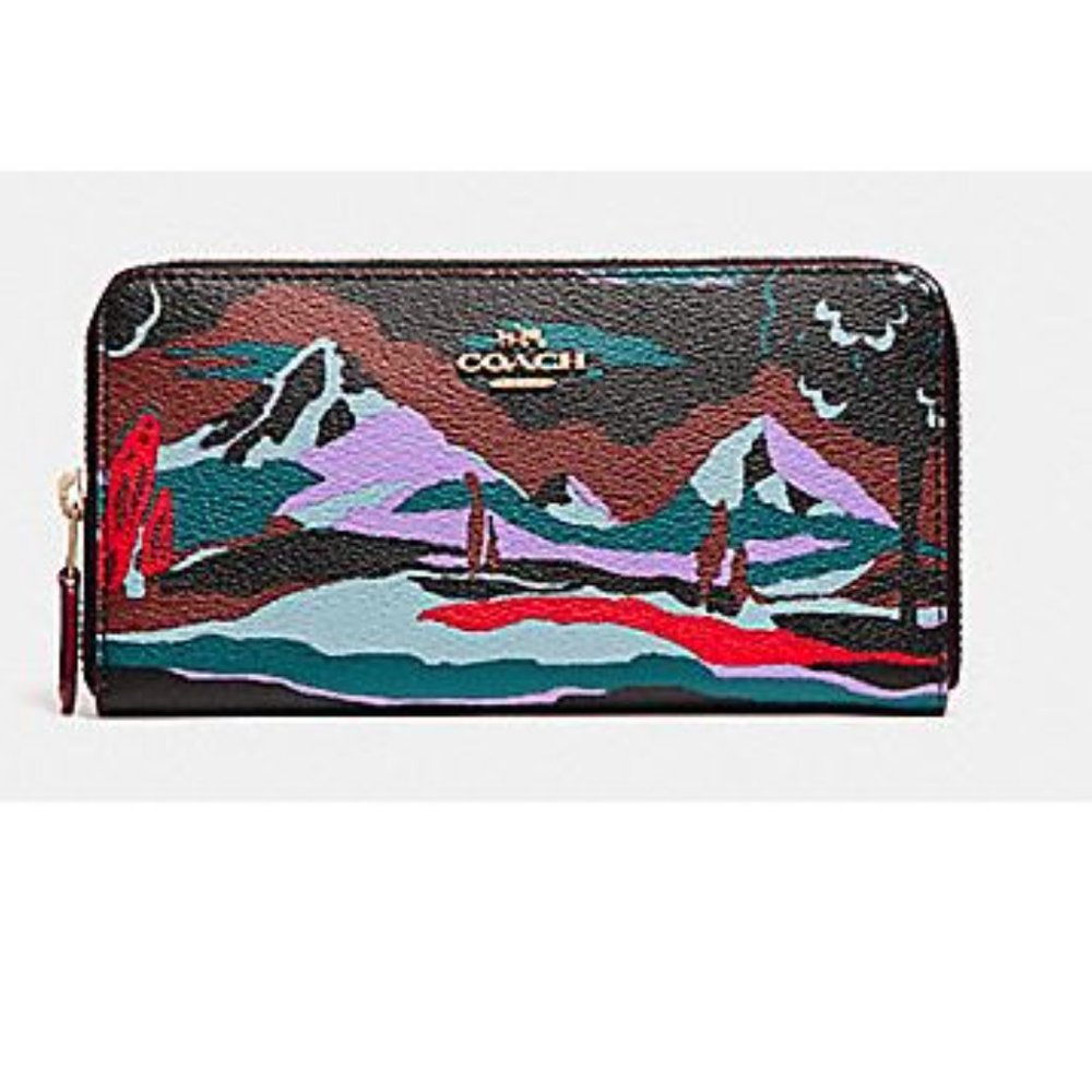 Coach Zip Wallet.  Landscape Print Coated Canvas.  Gold Hardware.  Like New.